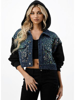 Dance & Marvel SEQUINS BLUE DENIM JACKET WITH CONTRAST