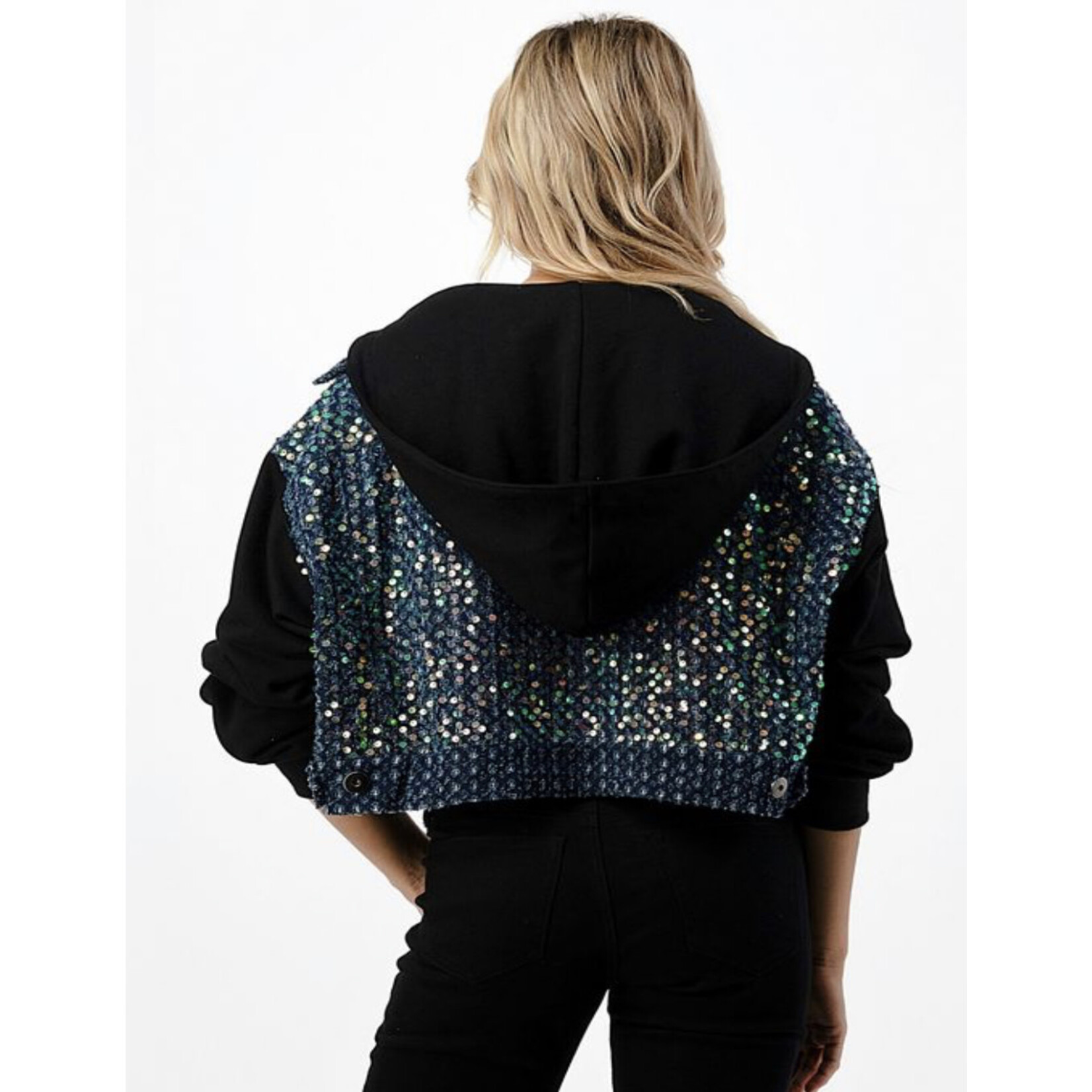Dance & Marvel SEQUINS BLUE DENIM JACKET WITH CONTRAST