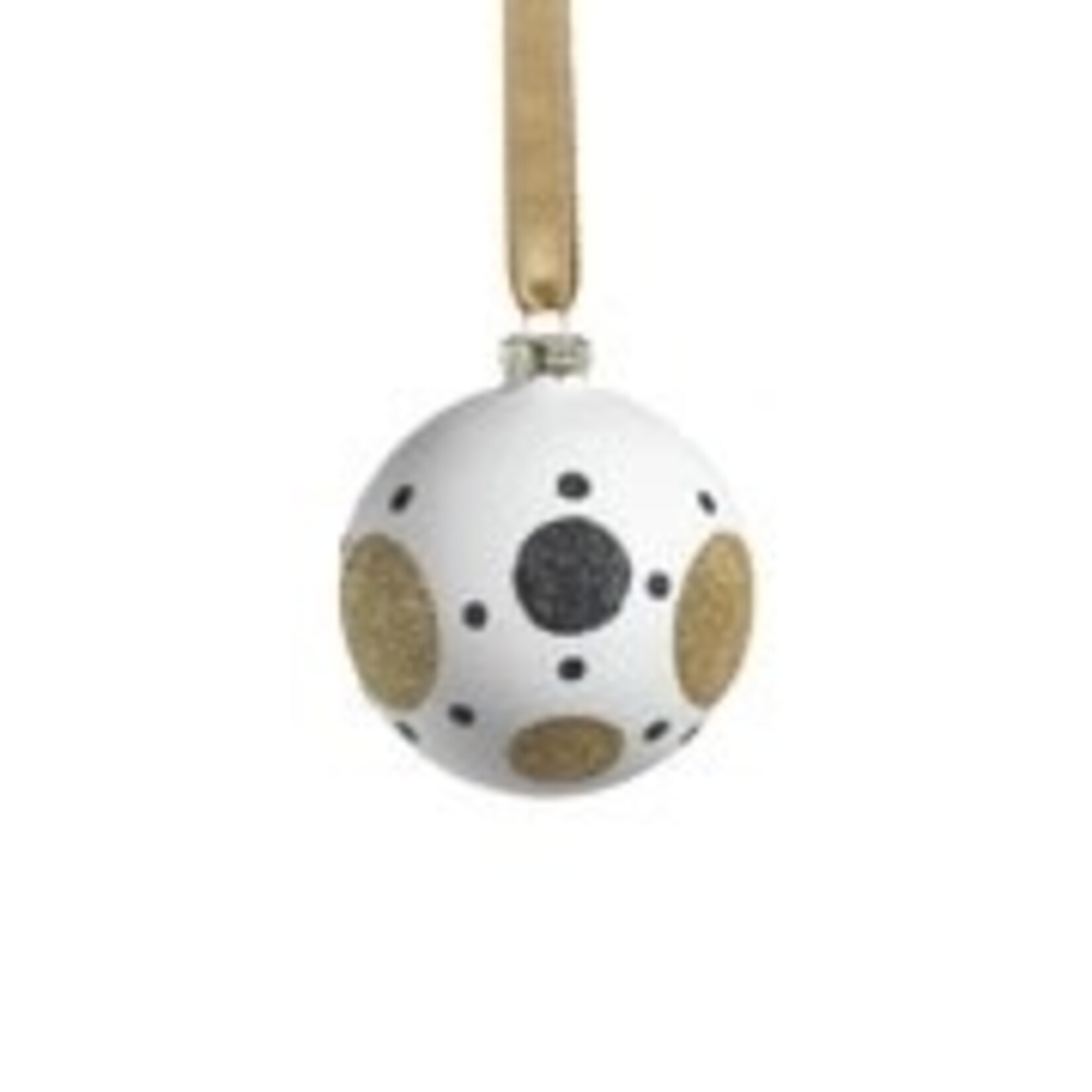 Zodax WHITE GLASS ORNAMENT WITH BLACK & GOLD PATTERN SMALL