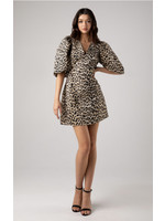 Dance & Marvel LEOPARD PUFFY SLEEVE MINI DRESS