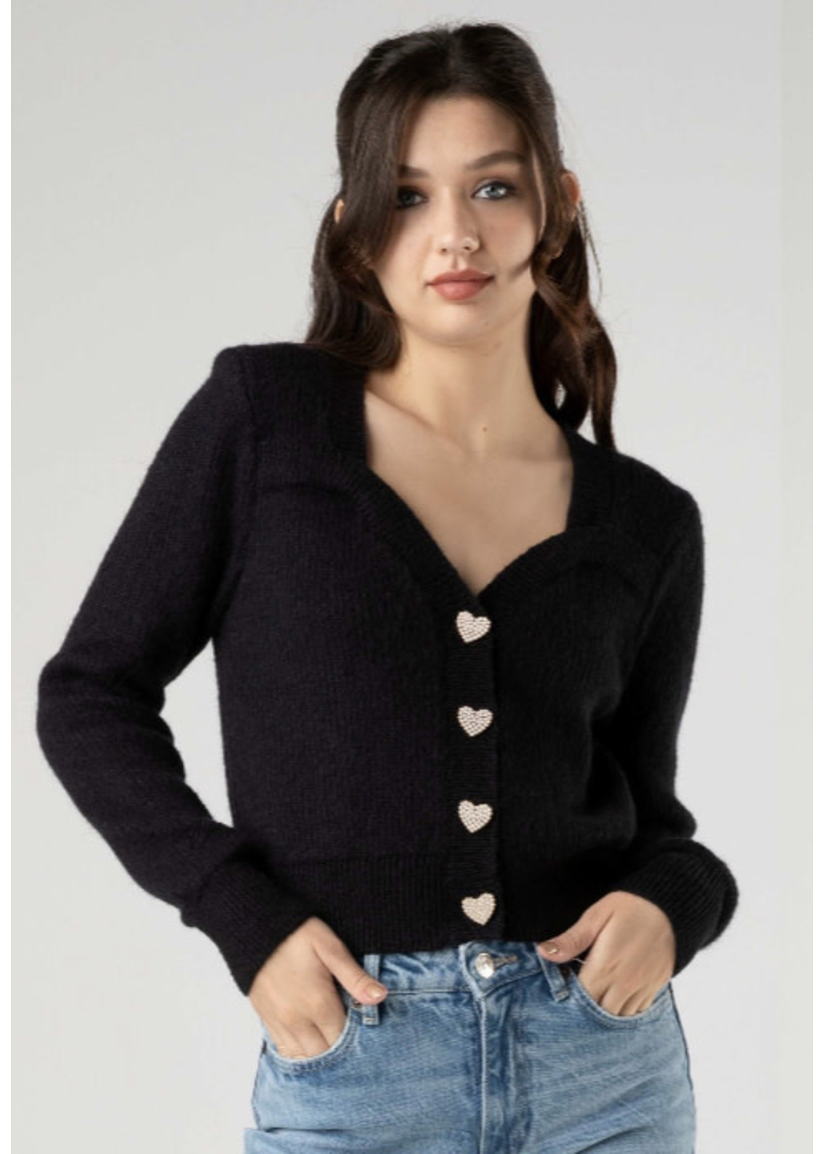 Dance & Marvel BLACK SWEETHEART CARDIGAN WITH HEART BUTTONS