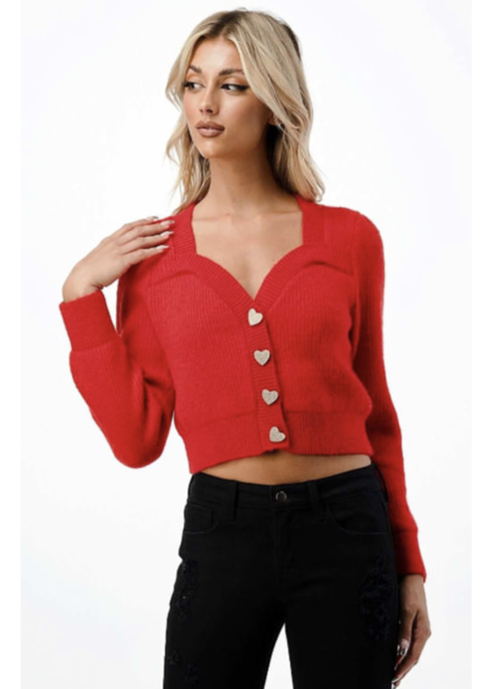 Dance & Marvel RED SWEETHEART CARDIGAN WITH HEART BUTTONS