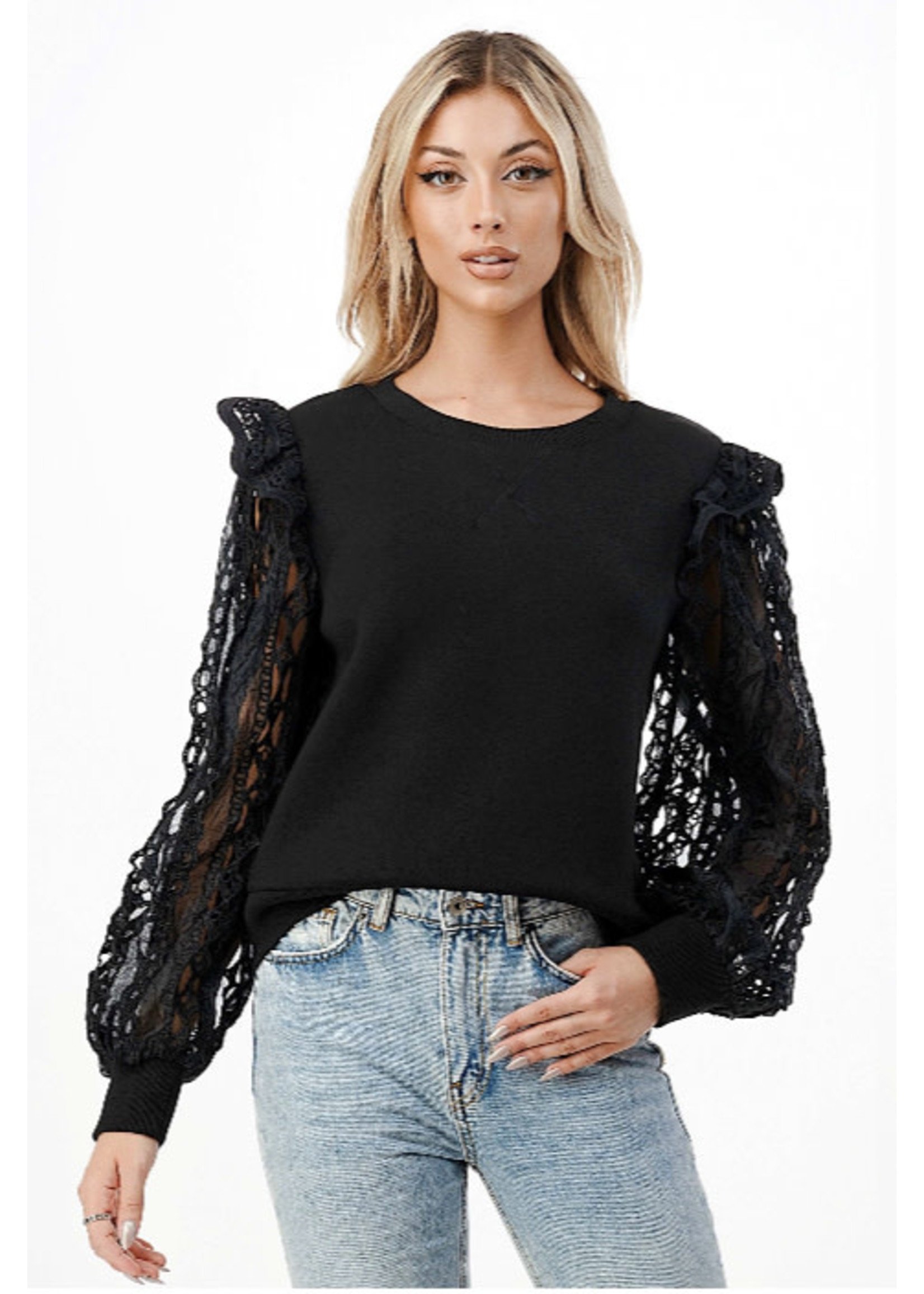 Dance & Marvel BLACK NEO SWEATER WITH LACE SLEEVES