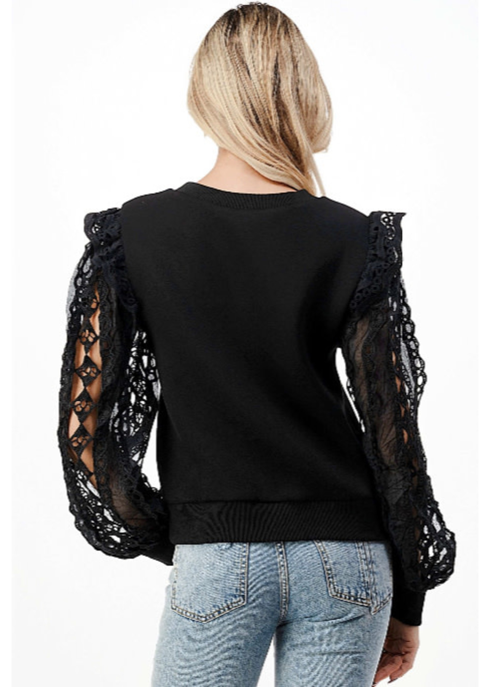 Dance & Marvel BLACK NEO SWEATER WITH LACE SLEEVES