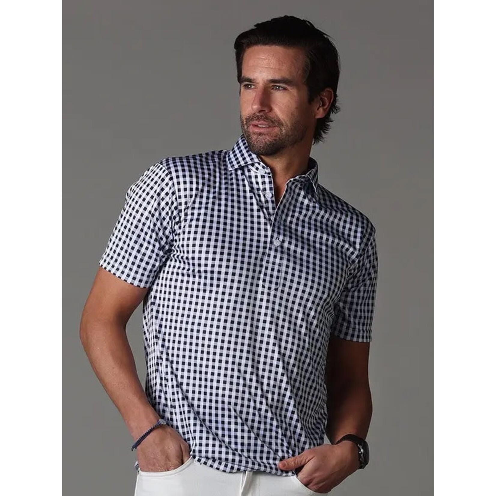 Collars & Co. Semi-Spread Collar Polo Black Gingham
