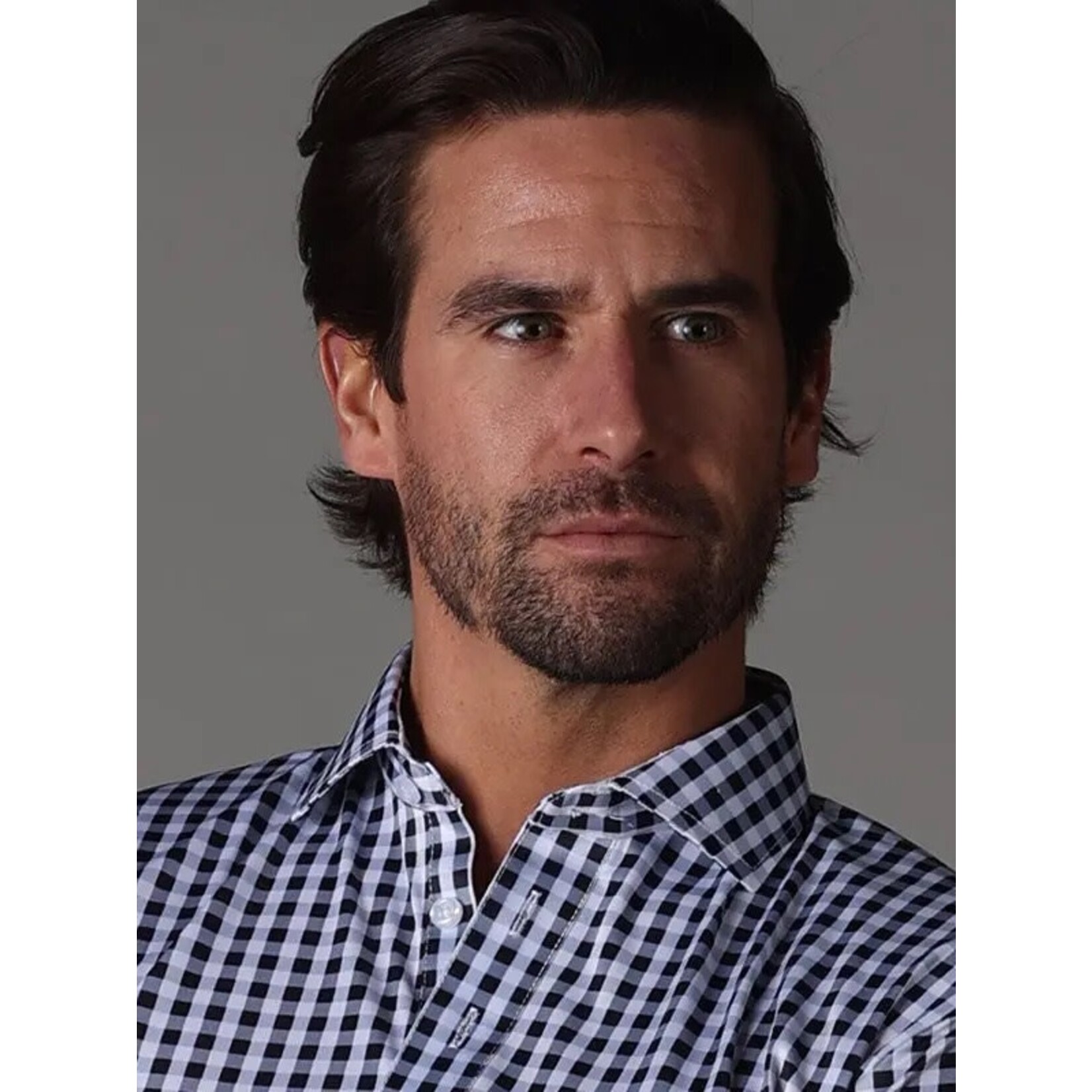 Collars & Co. Semi-Spread Collar Polo Black Gingham