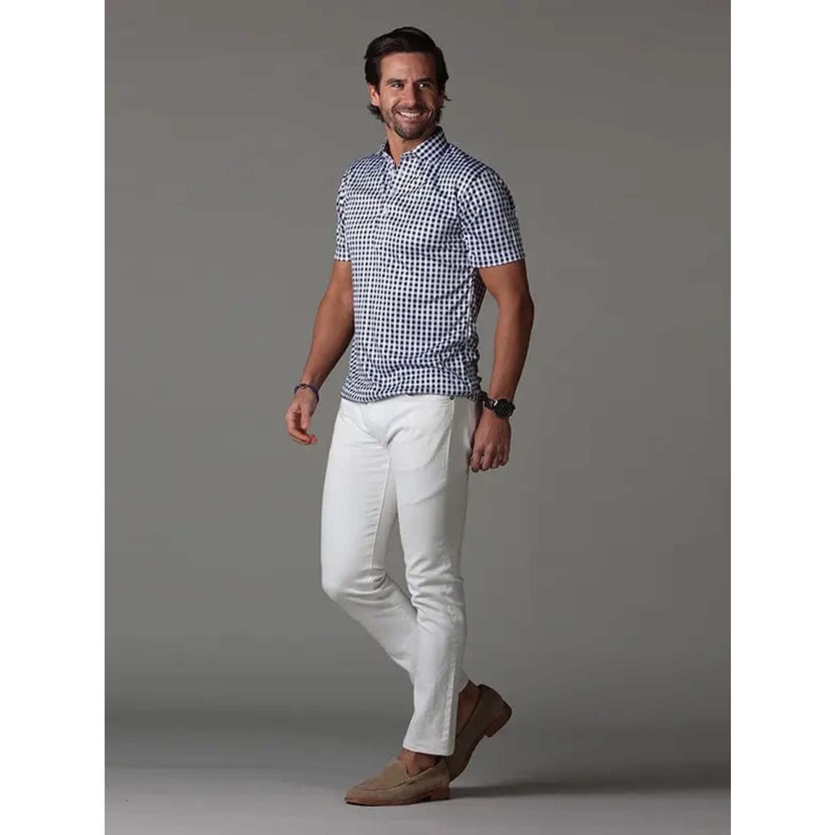 Collars & Co. Semi-Spread Collar Polo Black Gingham
