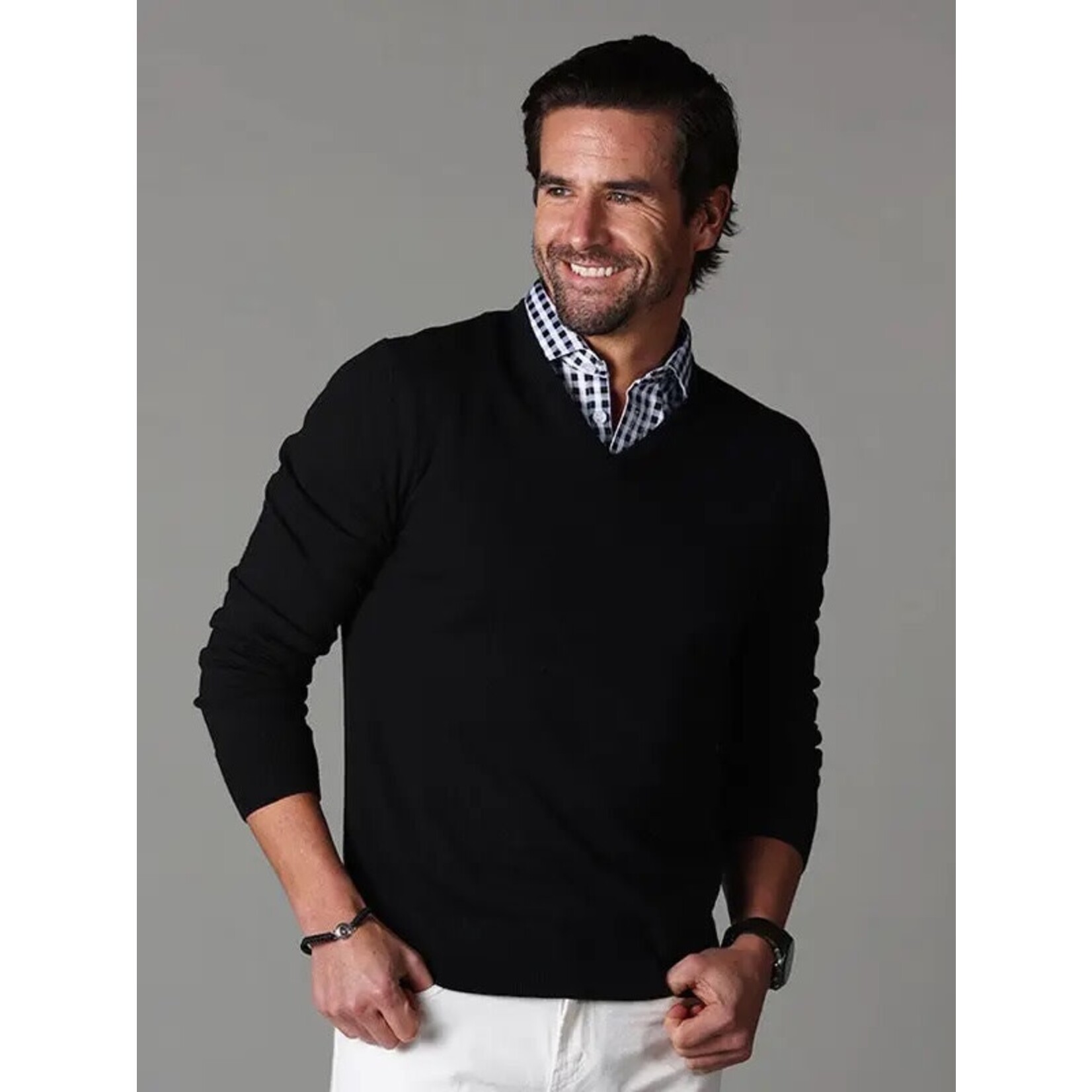 Collars & Co. Semi-Spread Collar Polo Black Gingham