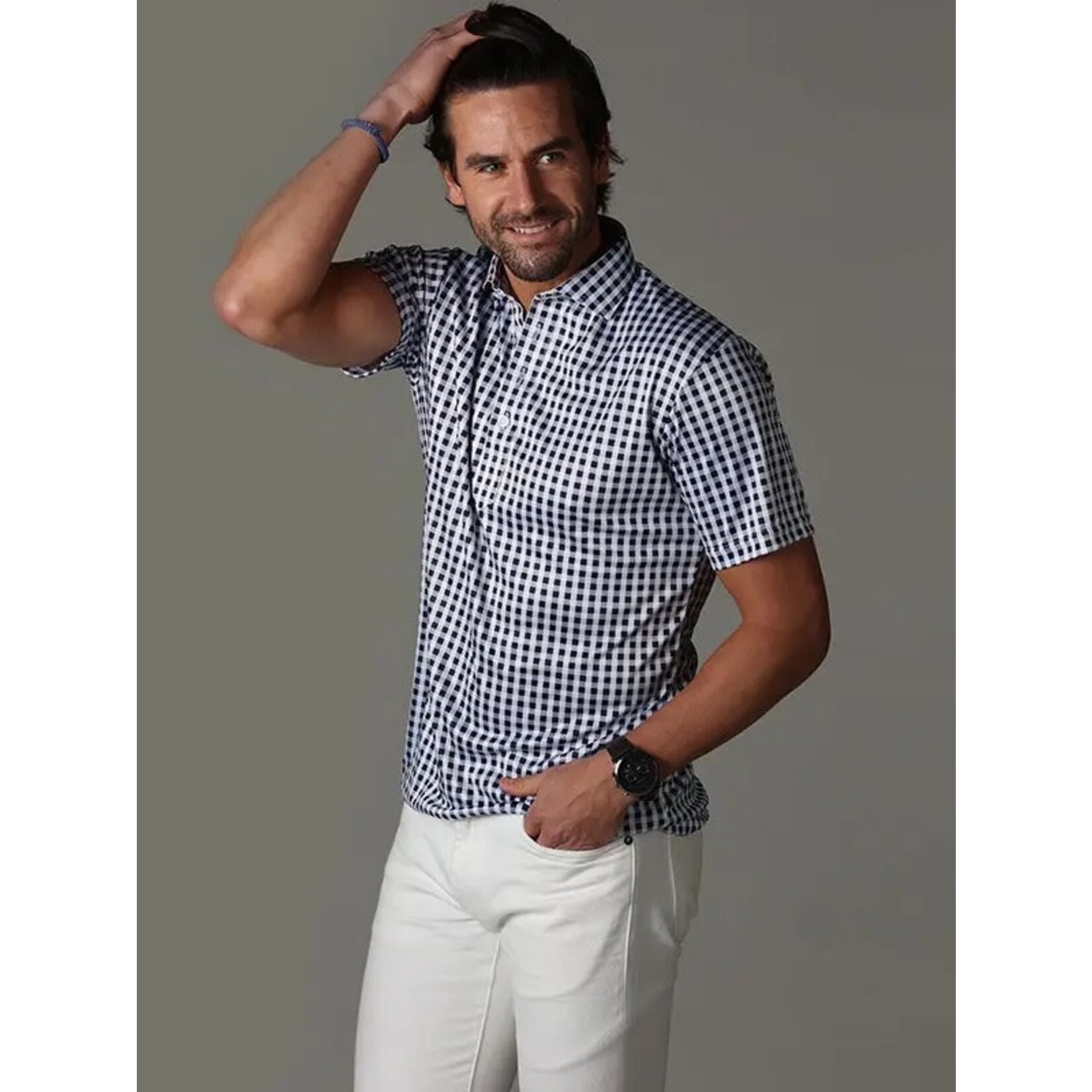 Collars & Co. Semi-Spread Collar Polo Black Gingham
