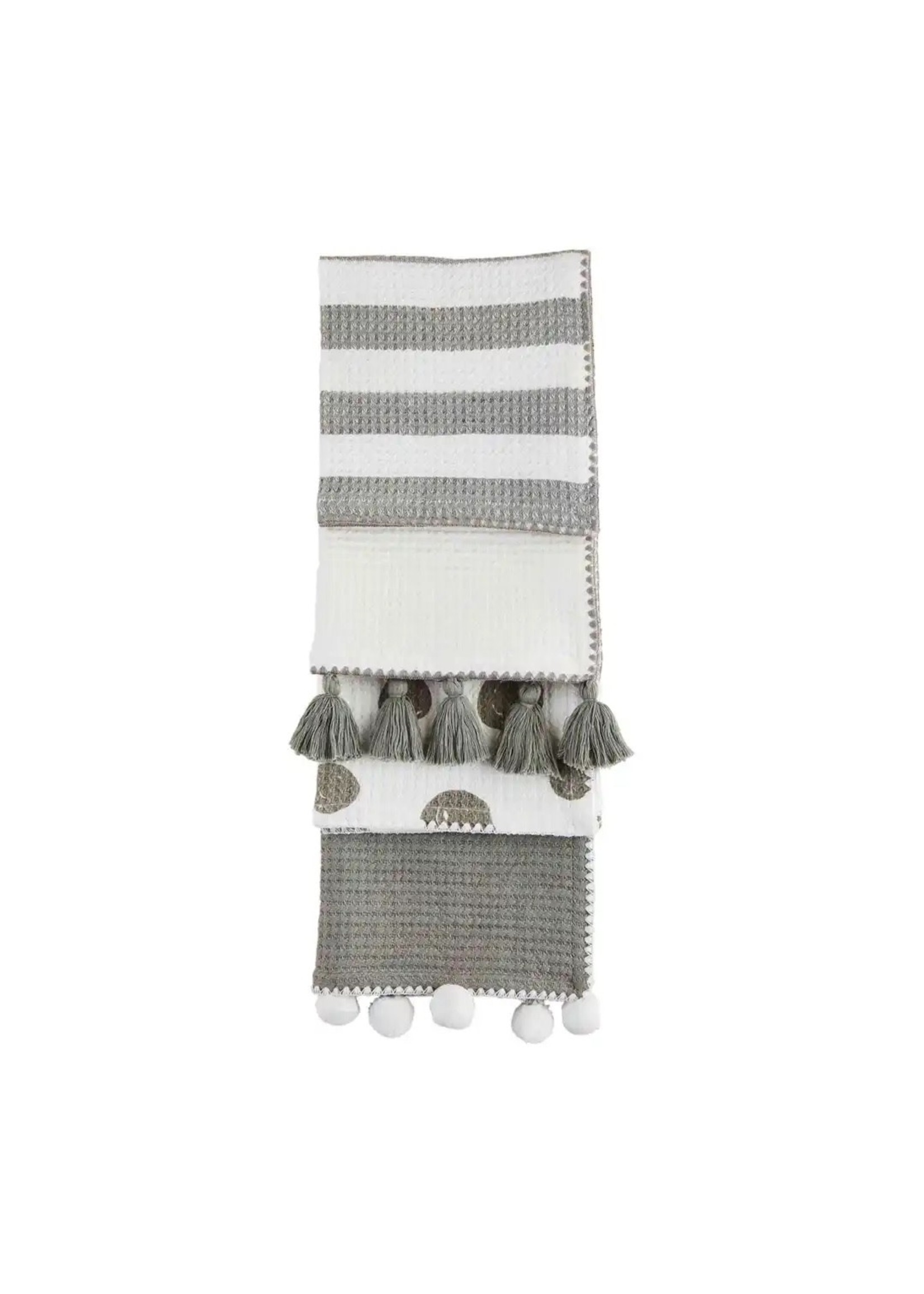 Mud Pie GRAY TASSEL TOWEL SET