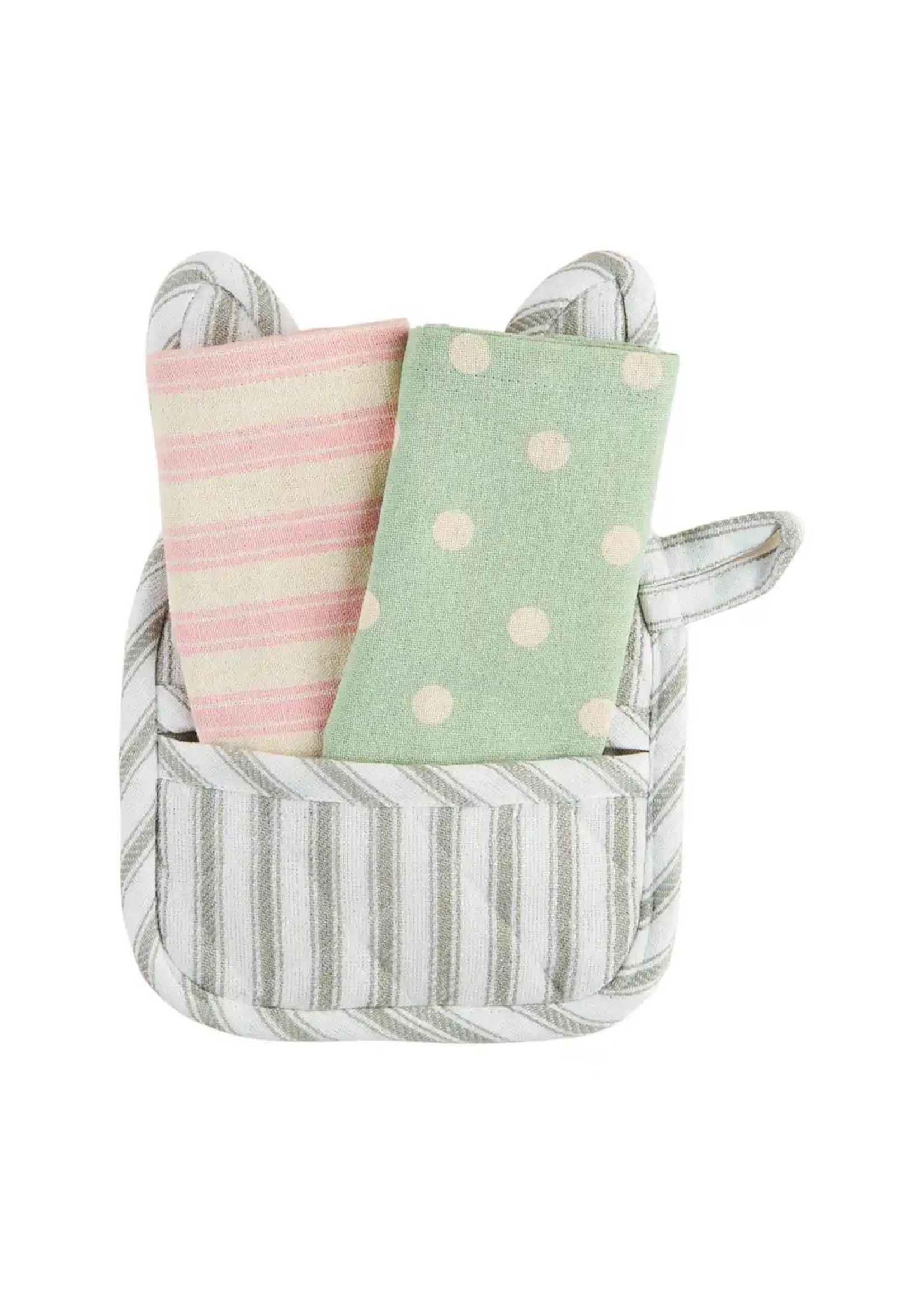 Mud Pie FACE POT HOLDER TOWEL SET