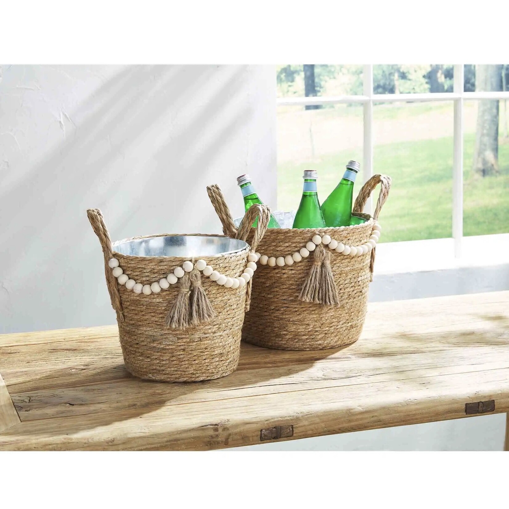 Mud Pie SMALL BEADED PARTY TUB BASKET