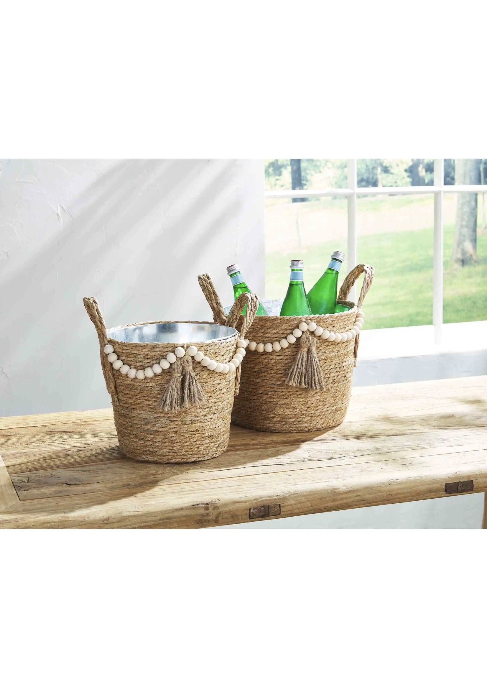 Mud Pie SMALL BEADED PARTY TUB BASKET