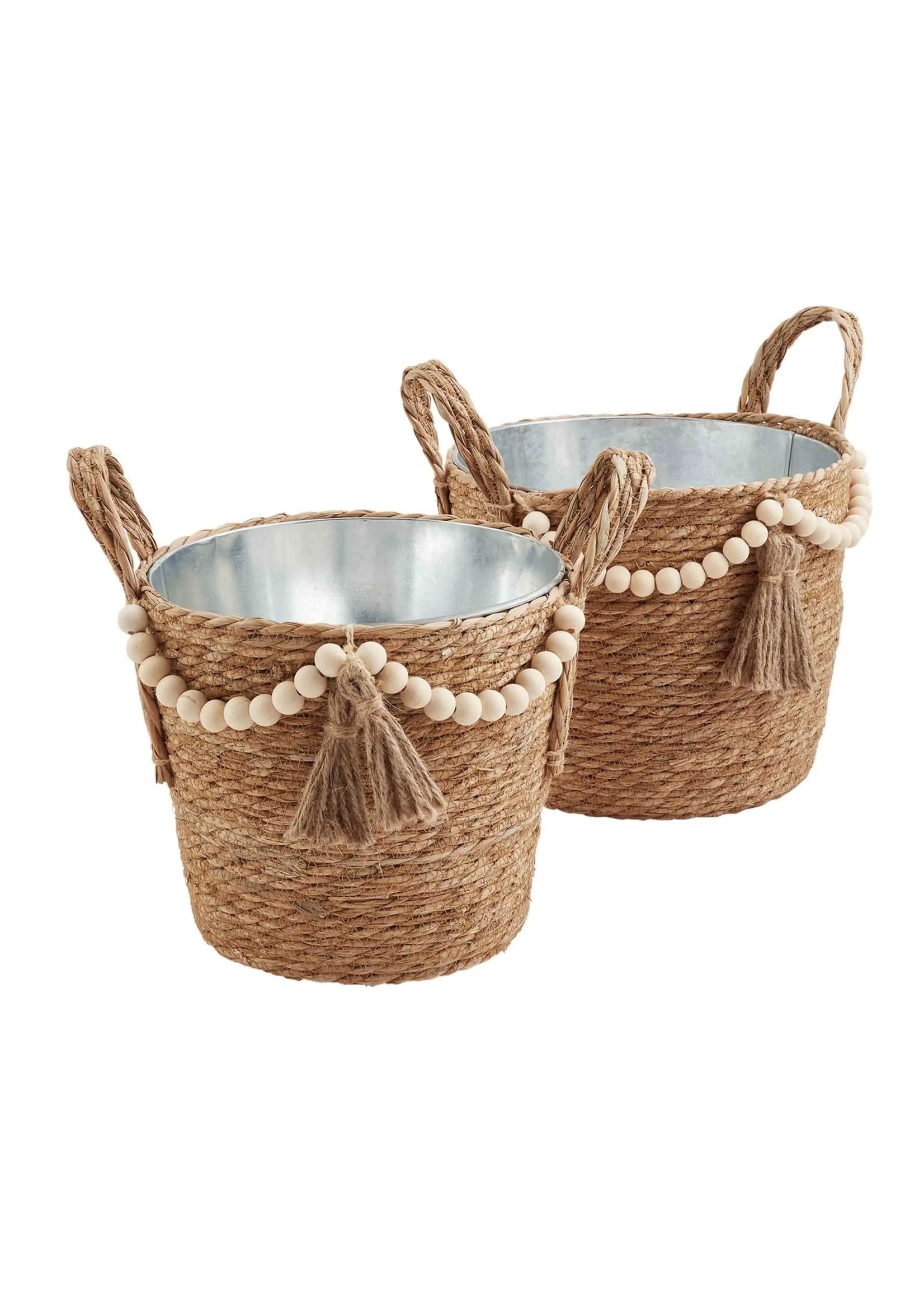 Mud Pie SMALL BEADED PARTY TUB BASKET