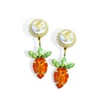 Brianna Cannon CARROT CRYSTAL EARRING WITH BC PEARL LOGO TOP