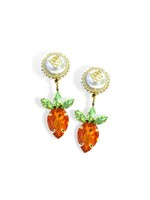 Brianna Cannon CARROT CRYSTAL EARRING WITH BC PEARL LOGO TOP