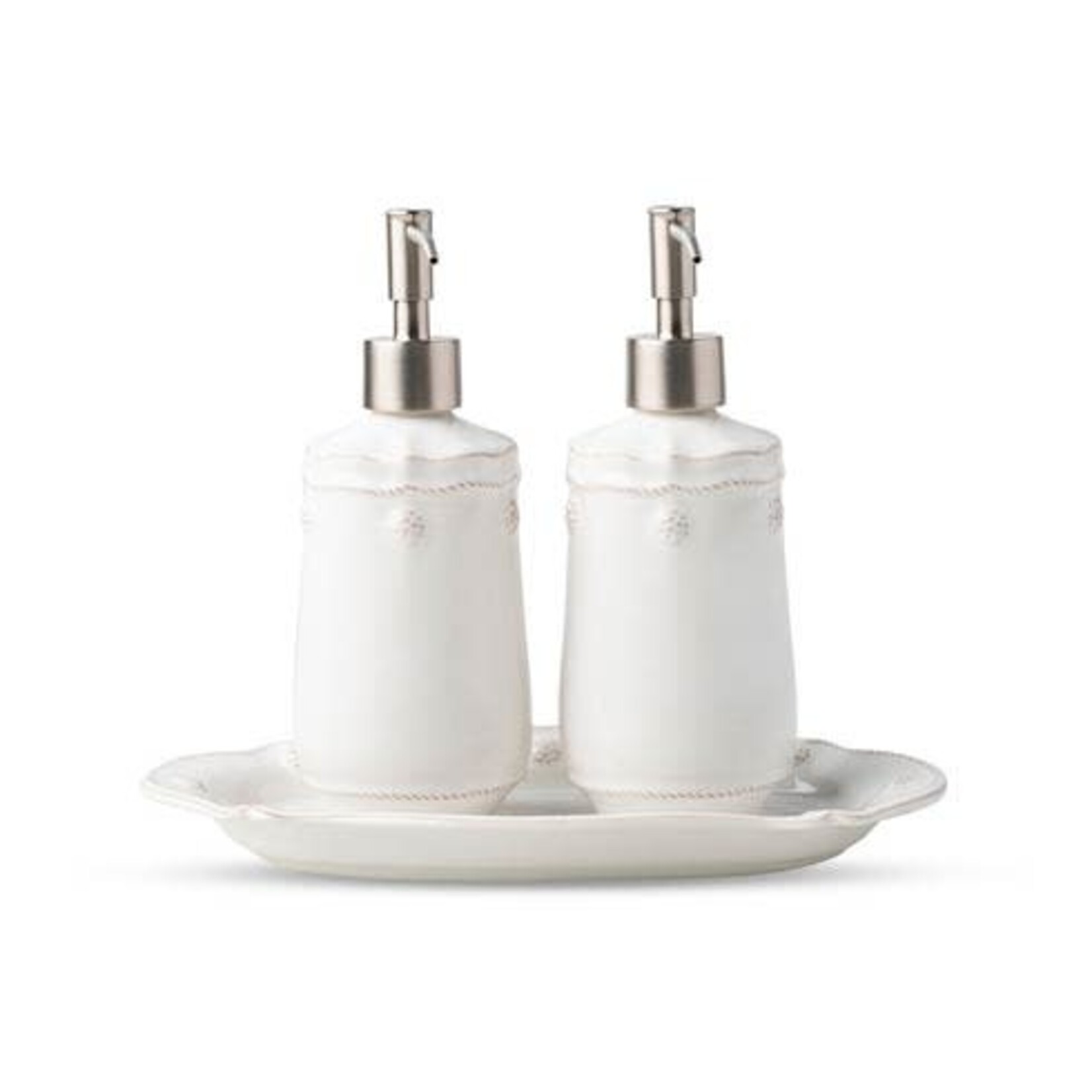 Juliska Office & Bath Berry & Thread Whitewash 3pc Kitchen Essentials Set (Soap/Lotion Dispenser & Tray)
