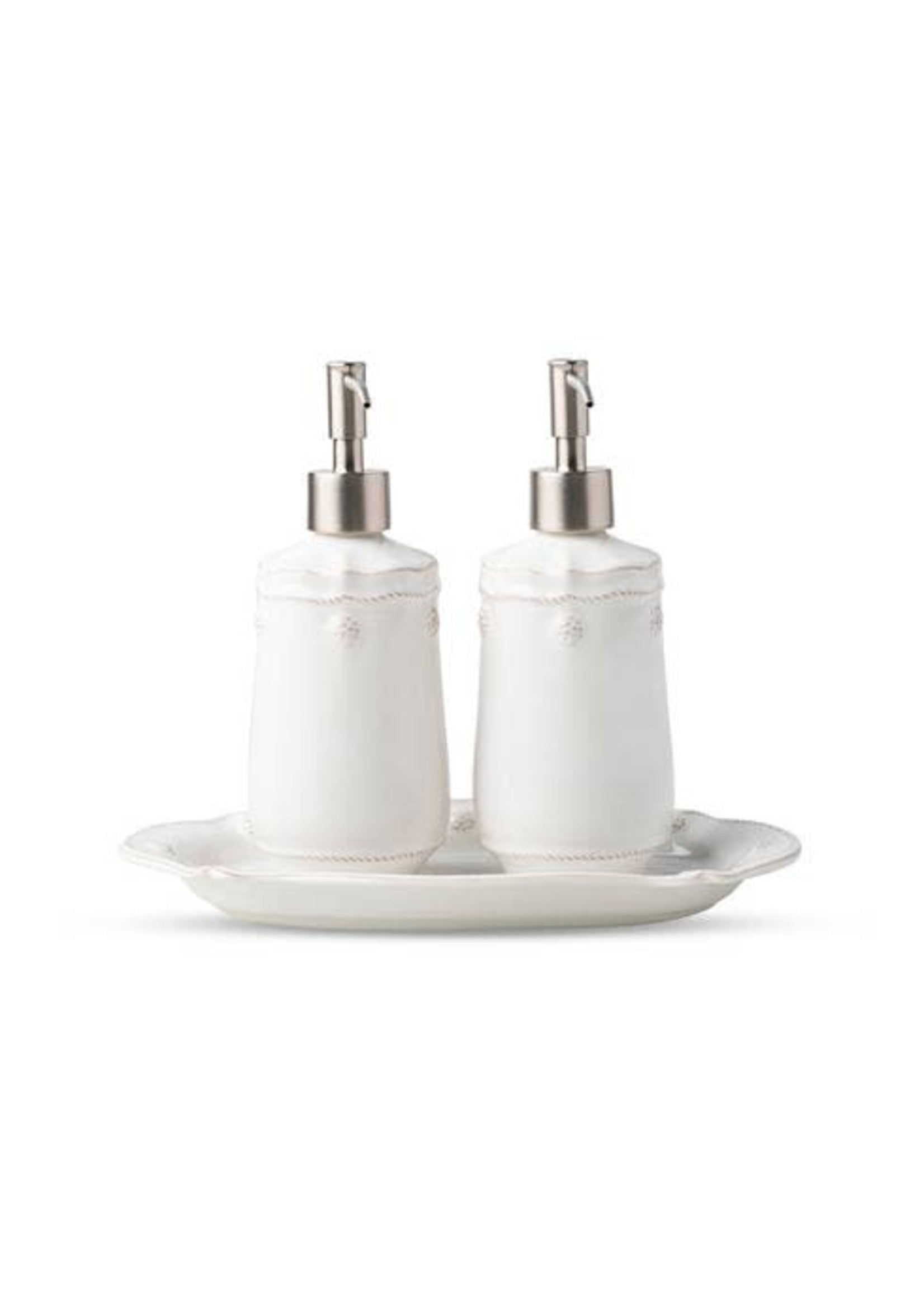 Juliska Office & Bath Berry & Thread Whitewash 3pc Kitchen Essentials Set (Soap/Lotion Dispenser & Tray)