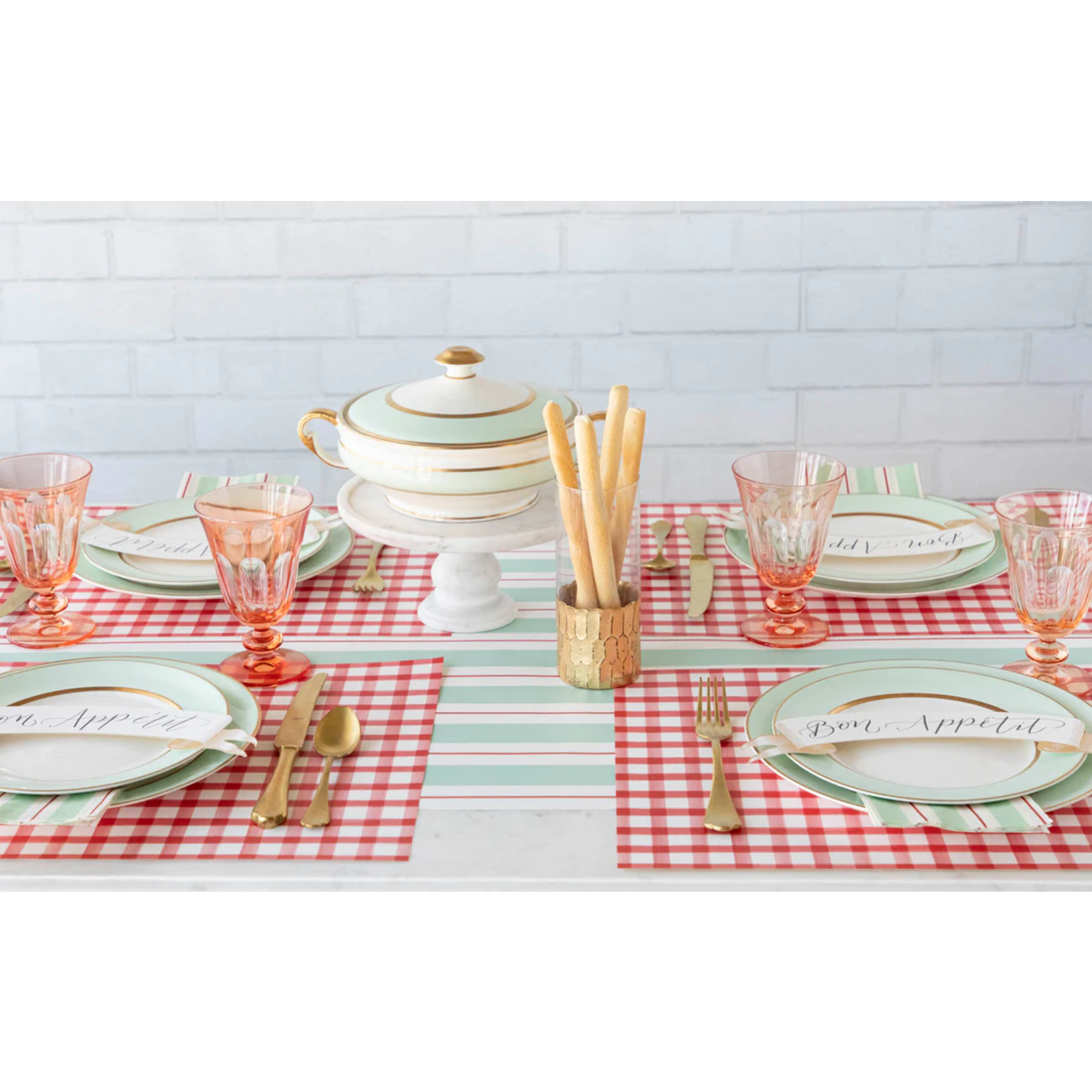 Hester & Cook Seafoam & Red Awning Stripe Runner - 20" x 25'