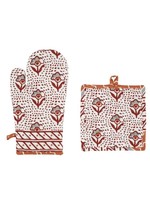 VIETRI Bohemian Linens Gray/Orange Oven Mitt & Potholder