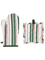 VIETRI Bohemian Linens Stripe Red/Green Oven Mitt & Potholder