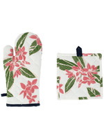 VIETRI Bohemian Linens Navy/Pink Oven Mitt & Potholder