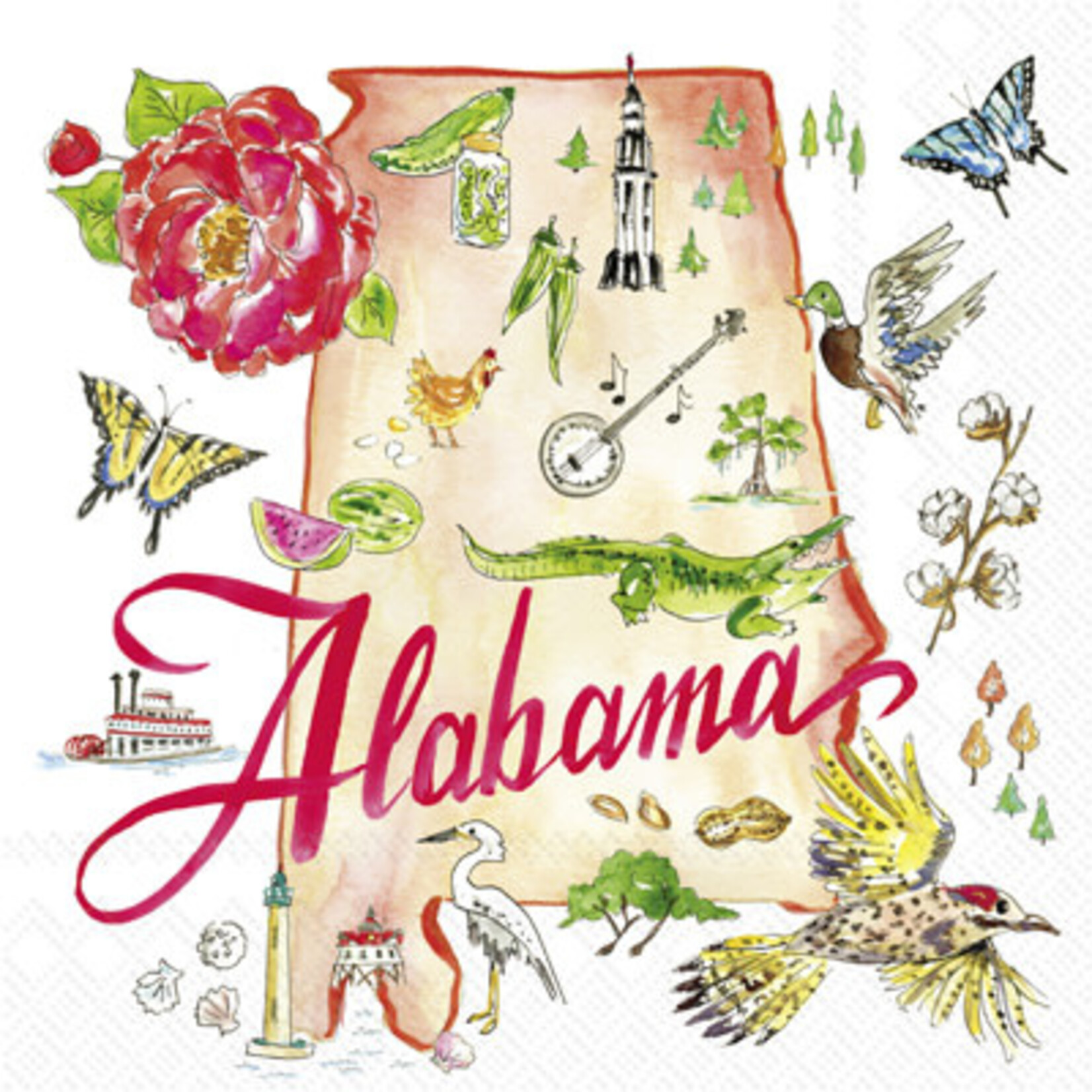 BOSTON INTERNATIONAL ROSANNE BECK - ALABAMA STATE COLLECTION AL COCKTAIL NAPKIN