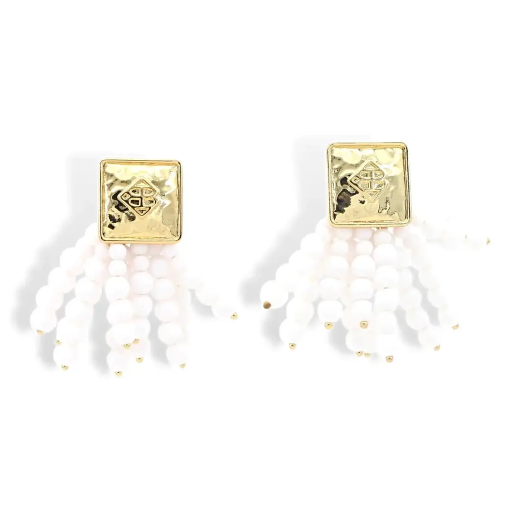 Brianna Cannon Square BC Icon White Beaded Earrings