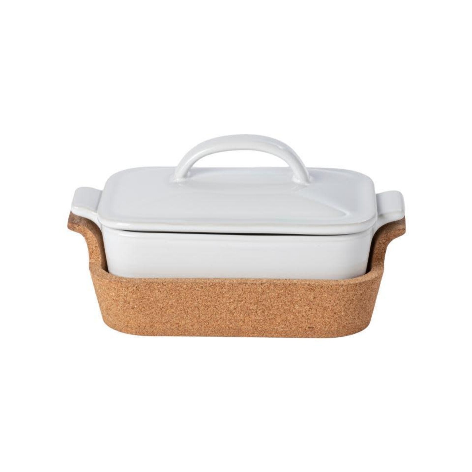 CASAFINA LIVING Ensemble Gift Rect. Cov. Casserole w/ Cork Tray 10", White