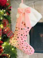 Brianna Cannon Pink Bejeweled Velvet Christmas Stocking with Bow