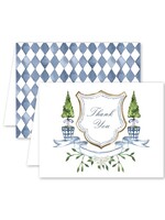 Dogwood Hill BLUE TOPIARY CREST THANK YOU CARD - 8 Cards/Envelopes