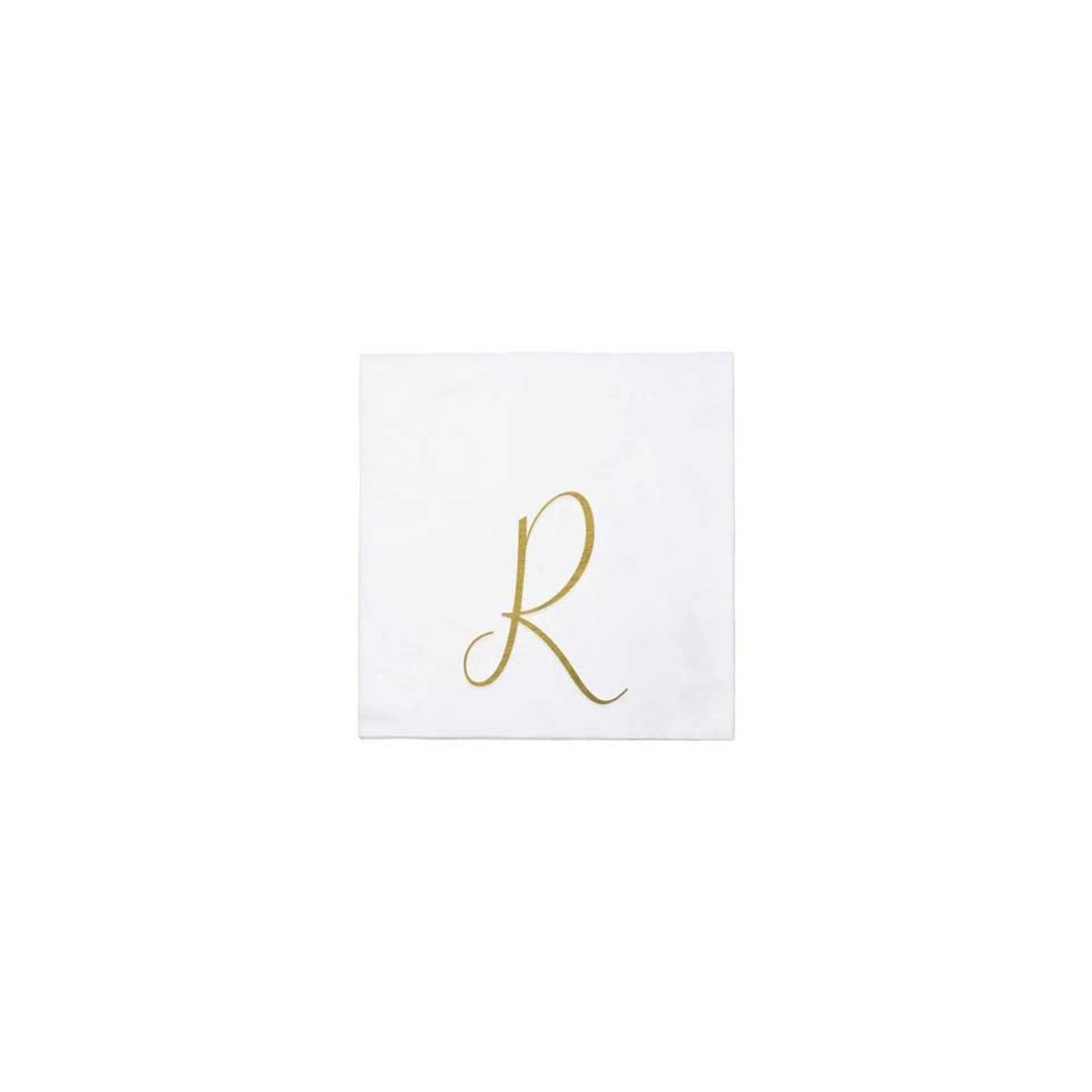 VIETRI Papersoft Napkins Gold Monogram Cocktail Napkins - R (Pack of 20)