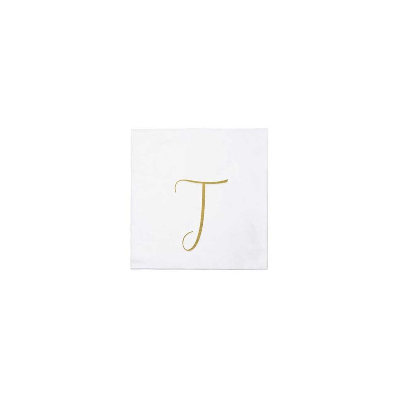 VIETRI Papersoft Napkins Gold Monogram Cocktail Napkins - T (Pack of 20)