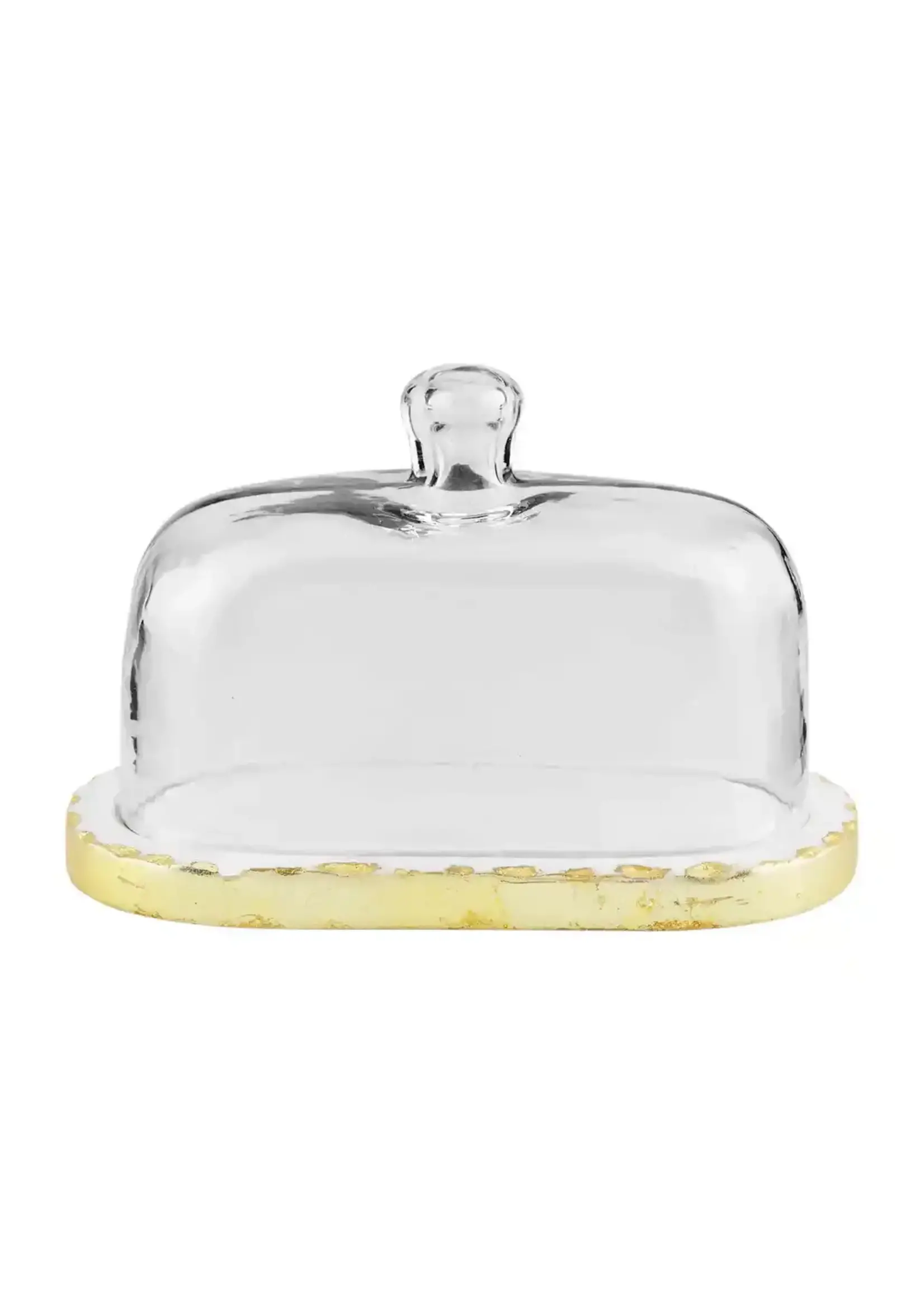 Mud Pie GOLD MARBLE GLASS BUTTER DISH