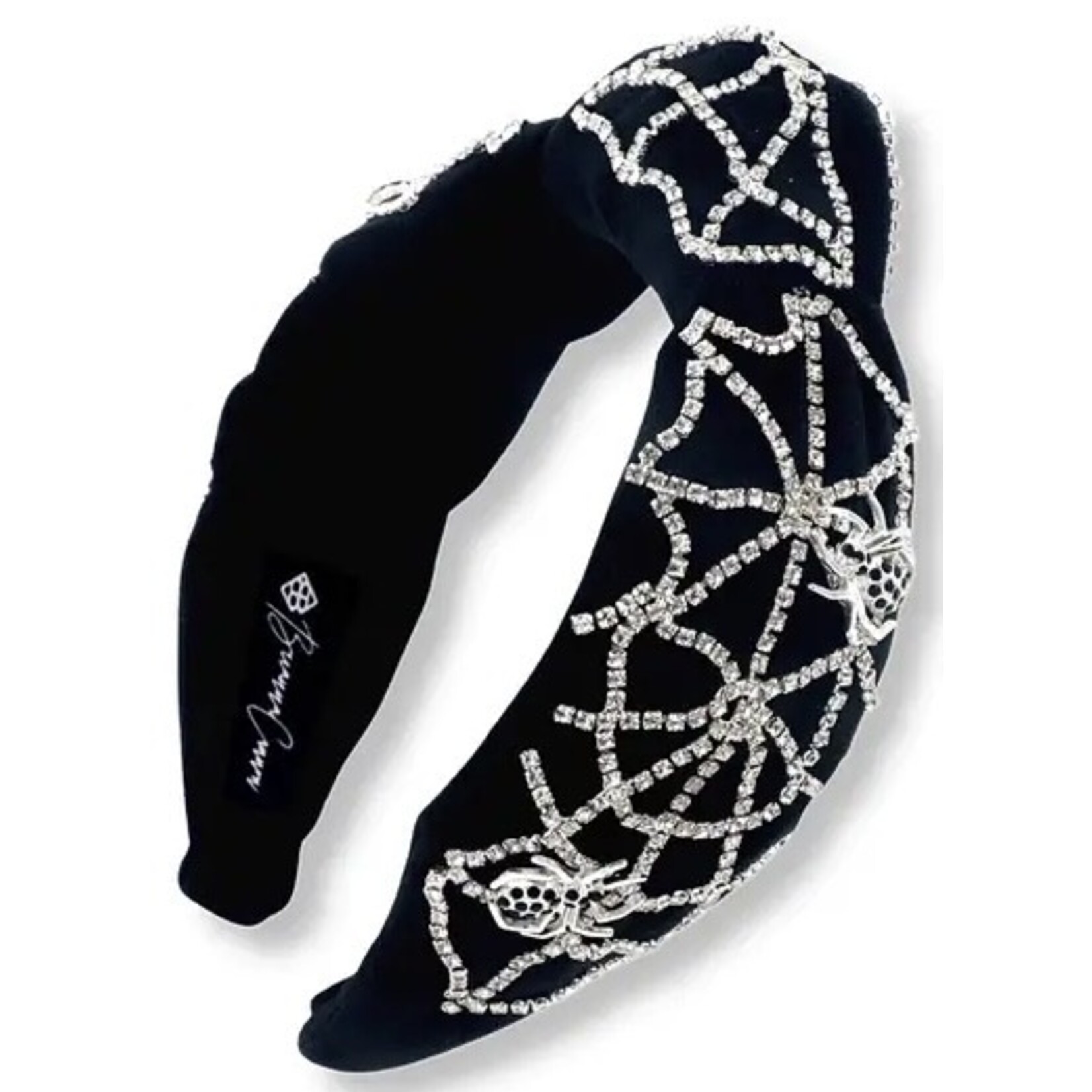 Brianna Cannon BLACK VELVET HEADBAND WITH CRYSTAL SPIDERWEB AND SPIDERS