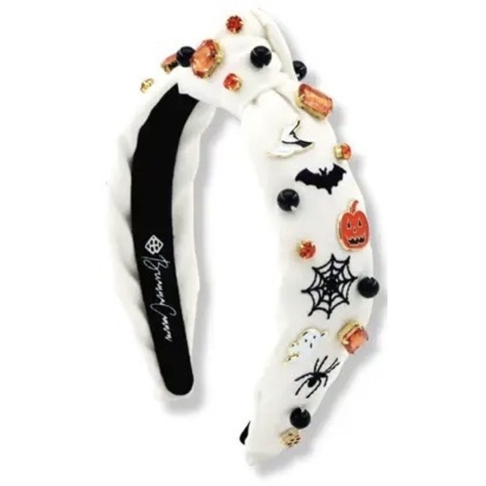 Brianna Cannon CHILD SIZE WHITE HEADBAND WITH HALLOWEEN EMBROIDERY, CHARMS & CRYSTALS