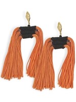 Brianna Cannon COLOR BLOCK TASSEL EARRINGS - ORANGE AND BLACK