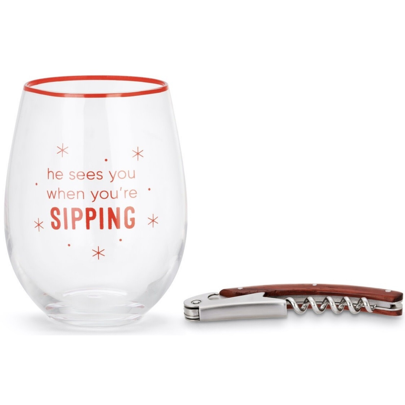 Demdaco When You're Sipping Wine Glass & Corkscrew Set