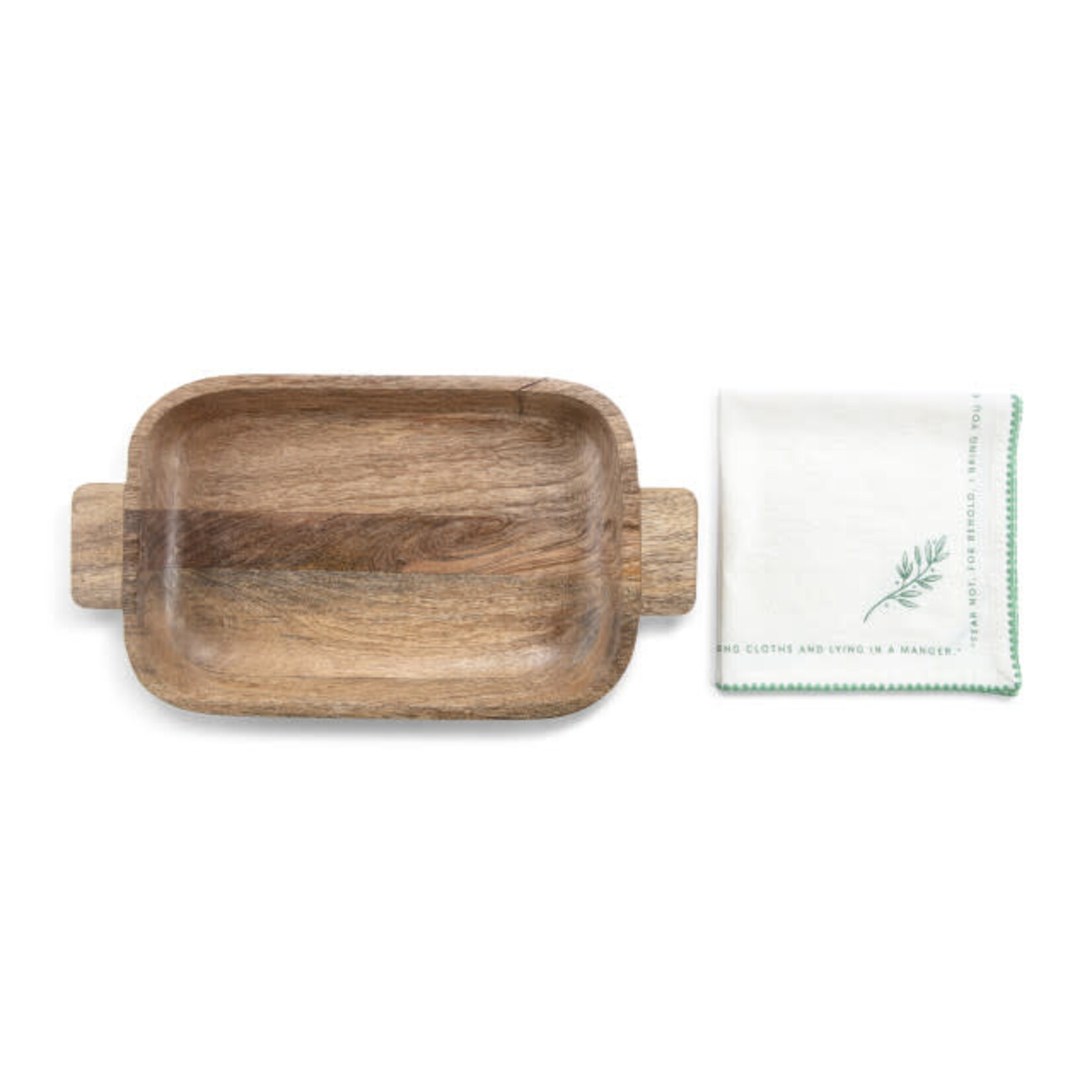Demdaco Christmas Wood Bread Basket with Tea Towel