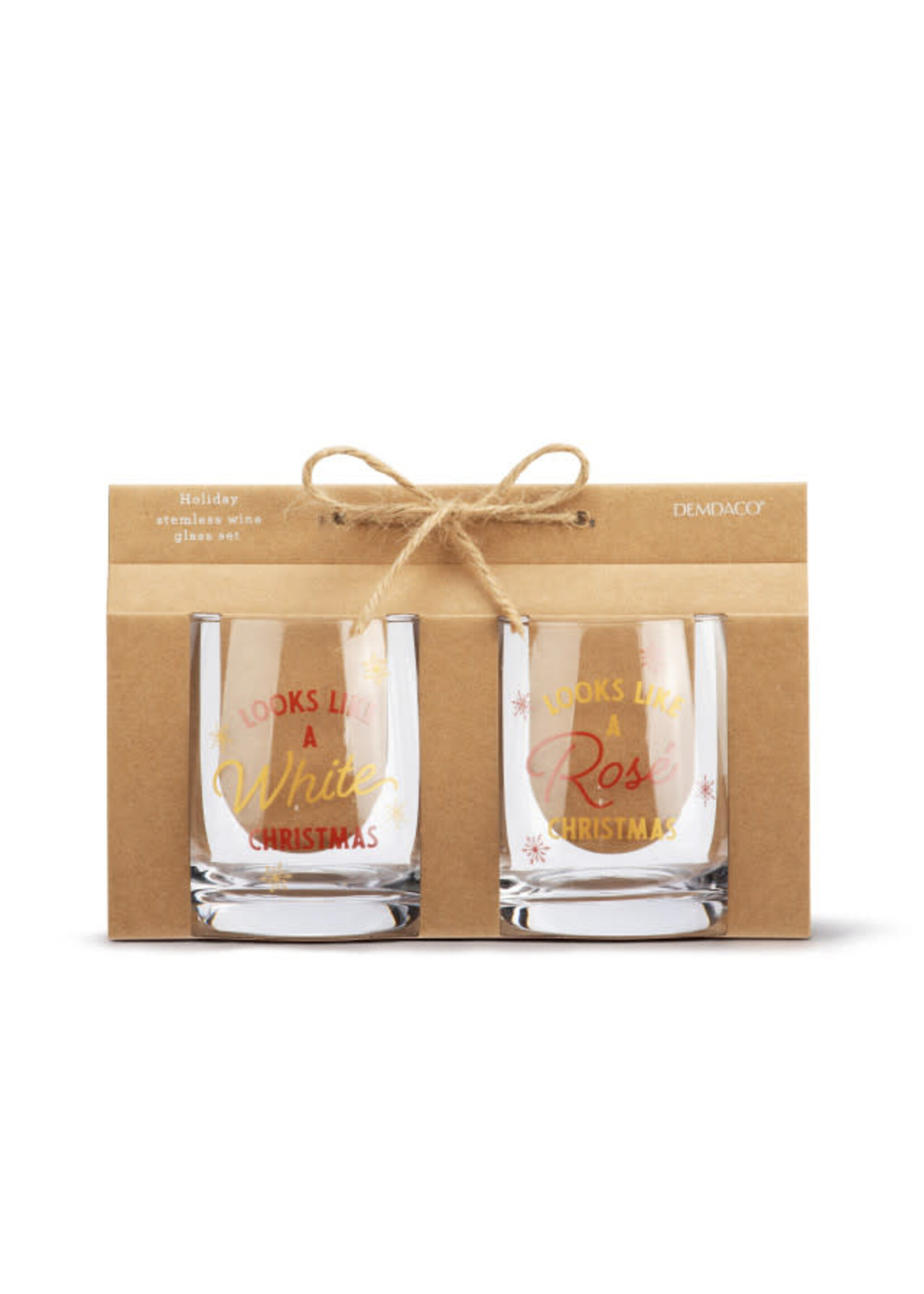 Demdaco White & Rose Christmas Wine Glasses - Set of 2 - Sage & Willow