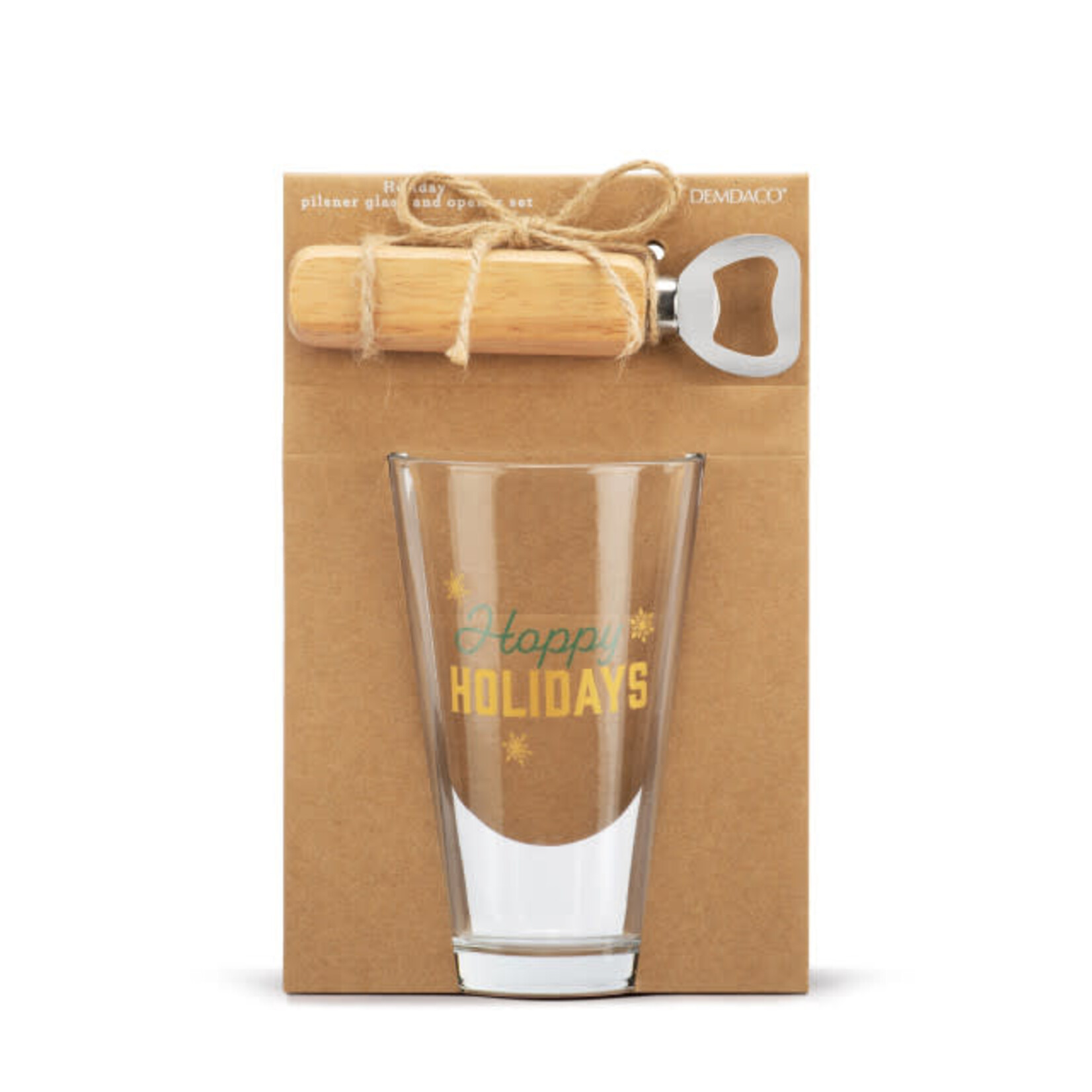 Demdaco Hoppy Holidays Pilsner Glass & Opener Set