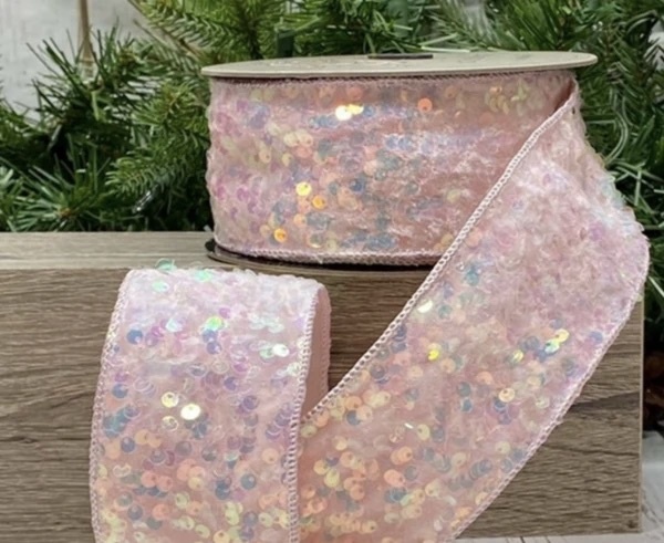 2.5 x 10yds Sequin Sugar Plum Ribbon, Iridescent Pink - Sage & Willow