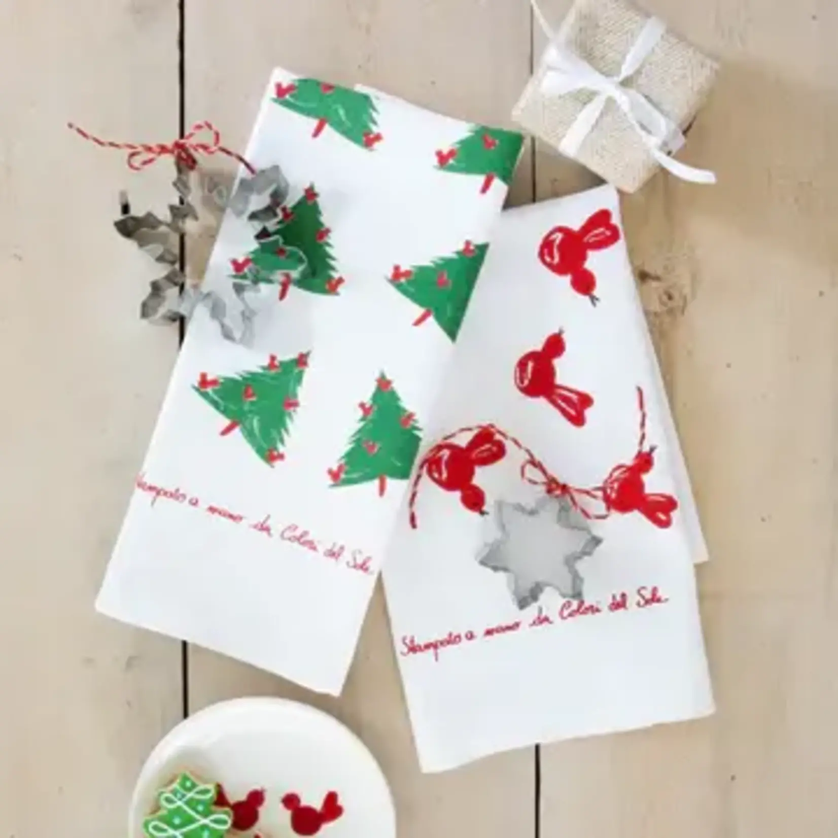VIETRI Siciliano Linens Red Bird Dish Towels - Set of 2