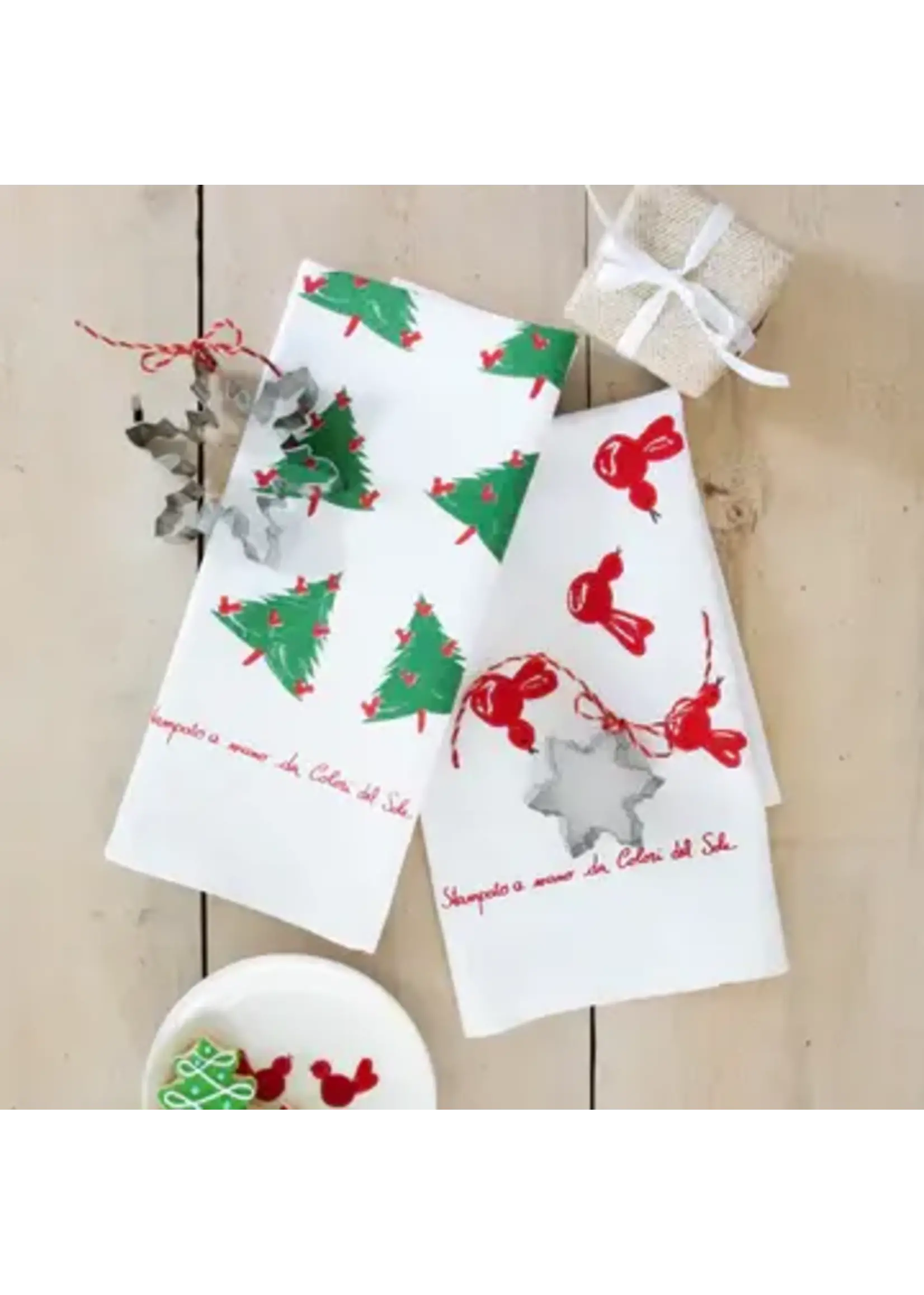 VIETRI Siciliano Linens Holiday Tree Dish Towels - Set of 2