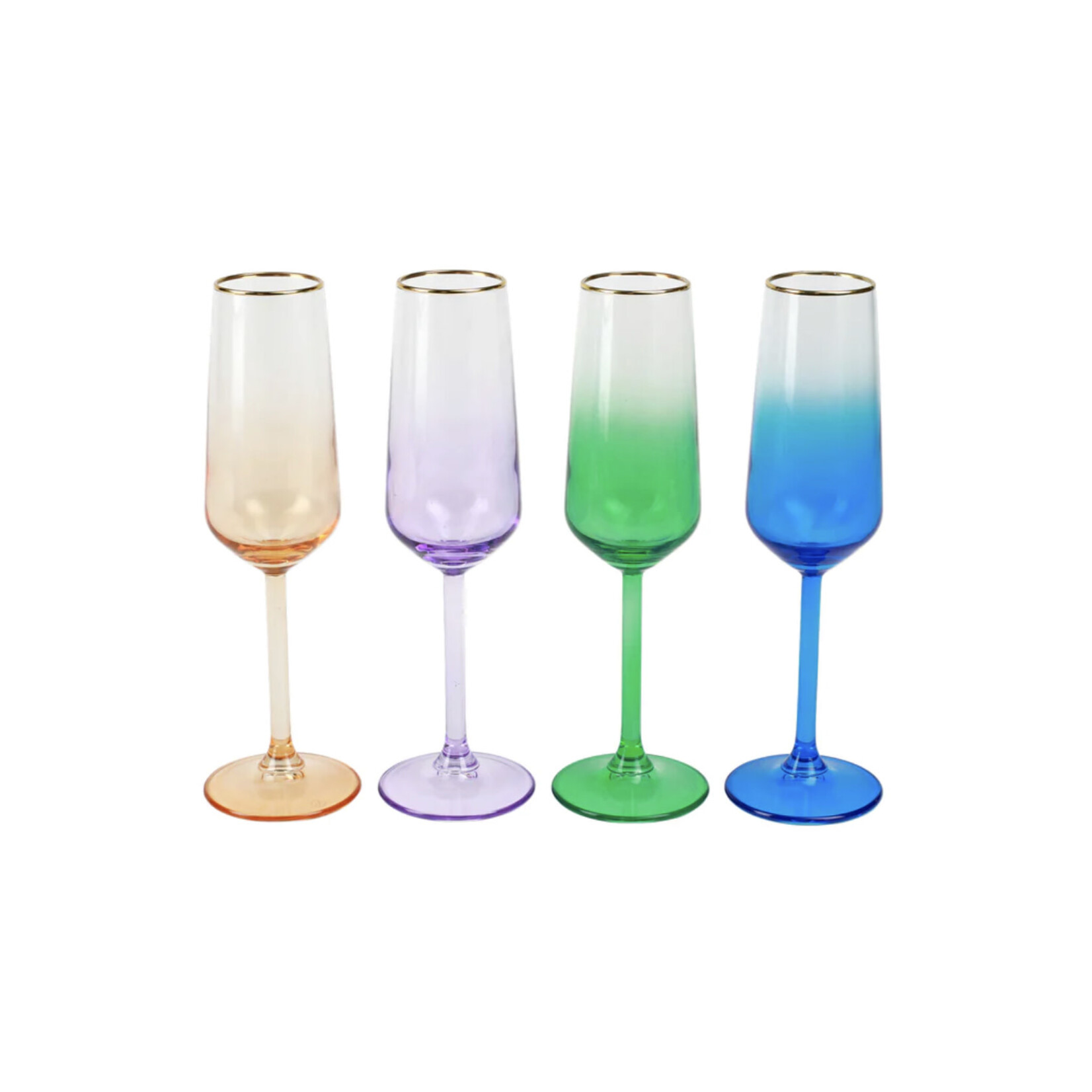 VIETRI Rainbow Jewel Tone Assorted Champagne Flutes- Set of 4