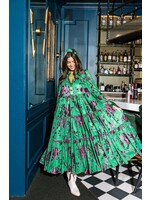 Brianna Cannon Everyday Maxi- Green with Fuchsia Velvet Dress- Small/Medium
