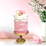 December Diamonds 20in Pink Cake w/Macaron on Gold Pedestal