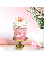 December Diamonds 20in Pink Cake w/Macaron on Gold Pedestal