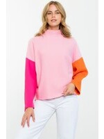 THML Pink Colorblock Sleeve Sweater