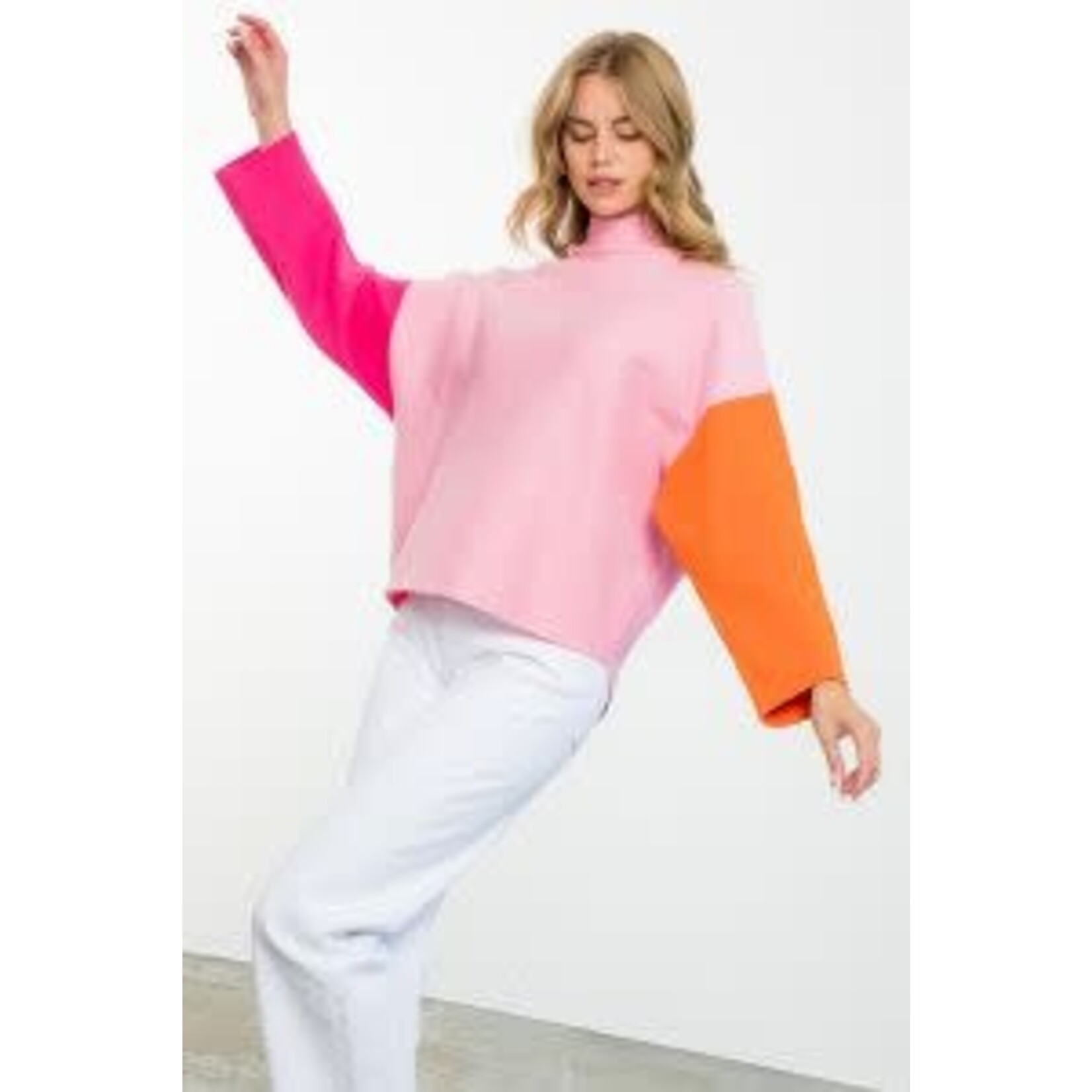 THML Pink Colorblock Sleeve Sweater